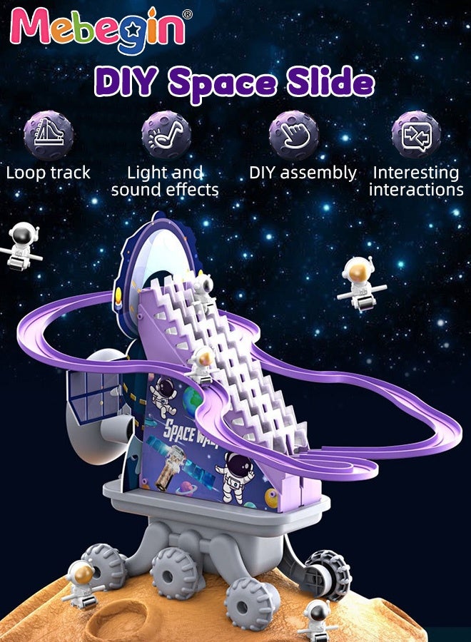 MEBEGIN Space-themed Slide Toy Set, Escalator Toy with Rope and Wheels, Automatic Stair-climbing Track Set, DIY Space Slide Toy with Lights and Music, Creative Electric Toys, Fun Pull Toy, Ideal Gift for Kids Aged 3+  - Image 4