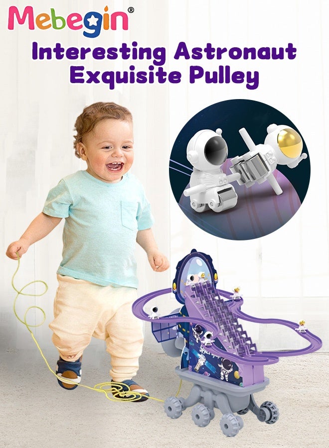 MEBEGIN Space-themed Slide Toy Set, Escalator Toy with Rope and Wheels, Automatic Stair-climbing Track Set, DIY Space Slide Toy with Lights and Music, Creative Electric Toys, Fun Pull Toy, Ideal Gift for Kids Aged 3+  - Image 2