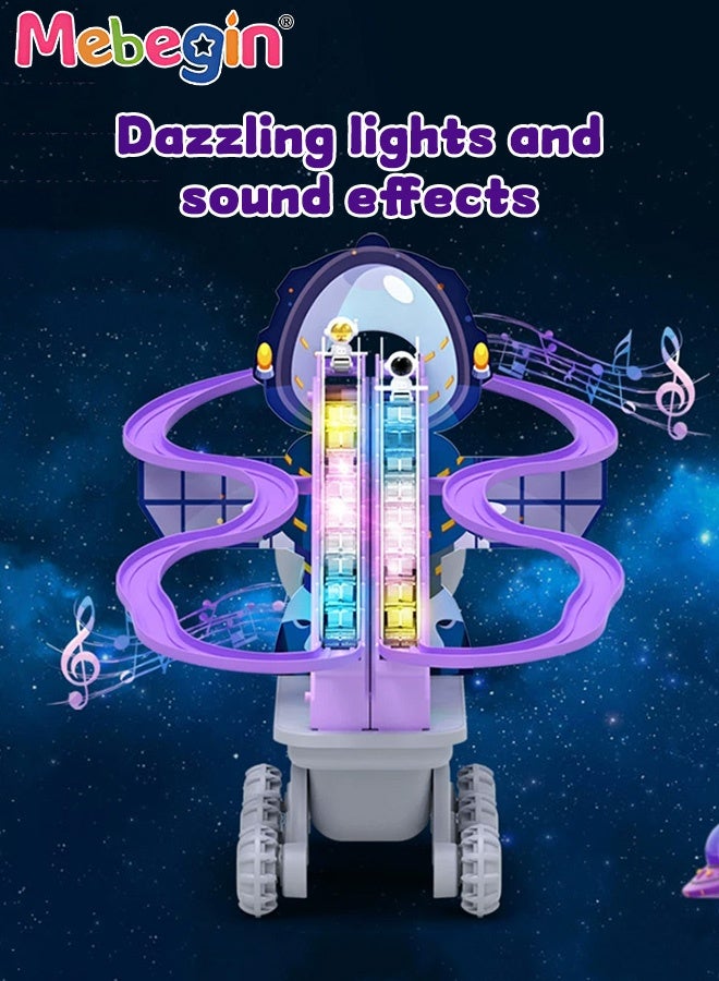 MEBEGIN Space-themed Slide Toy Set, Escalator Toy with Rope and Wheels, Automatic Stair-climbing Track Set, DIY Space Slide Toy with Lights and Music, Creative Electric Toys, Fun Pull Toy, Ideal Gift for Kids Aged 3+  - Image 5