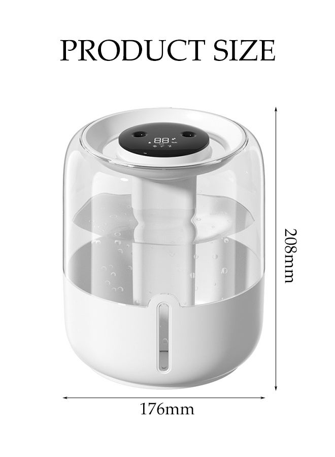 DUNISO 6.8L Large Capacity Humidifier Dual Spray USB Rechargeable Mute Ultrasonic Humidifier with Temperature Display and Gear Display Essential Oil Diffuser LED Light Bedroom Air Humidifier for Home, Office, Baby - Image 4