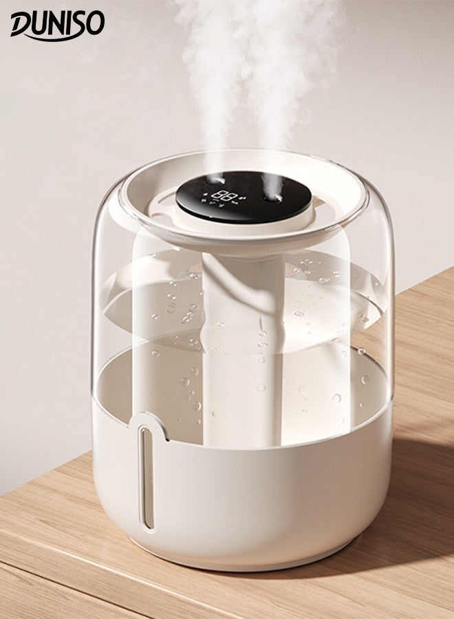 DUNISO 6.8L Large Capacity Humidifier Dual Spray USB Rechargeable Mute Ultrasonic Humidifier with Temperature Display and Gear Display Essential Oil Diffuser LED Light Bedroom Air Humidifier for Home, Office, Baby - Image 1