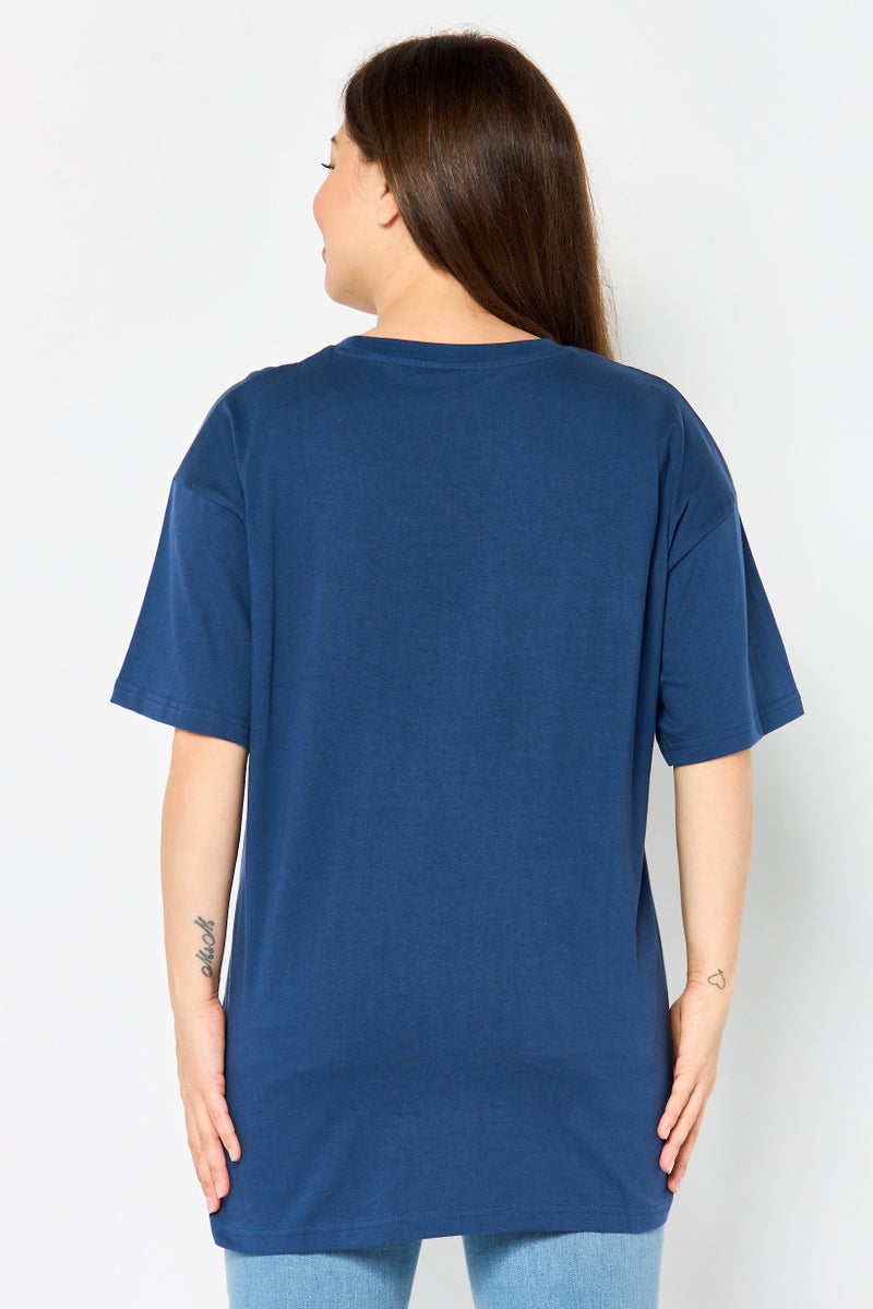 Cinnamoroll Women Crew Neck Short Sleeve Graphic Print T-shirt, Navy - Image 2