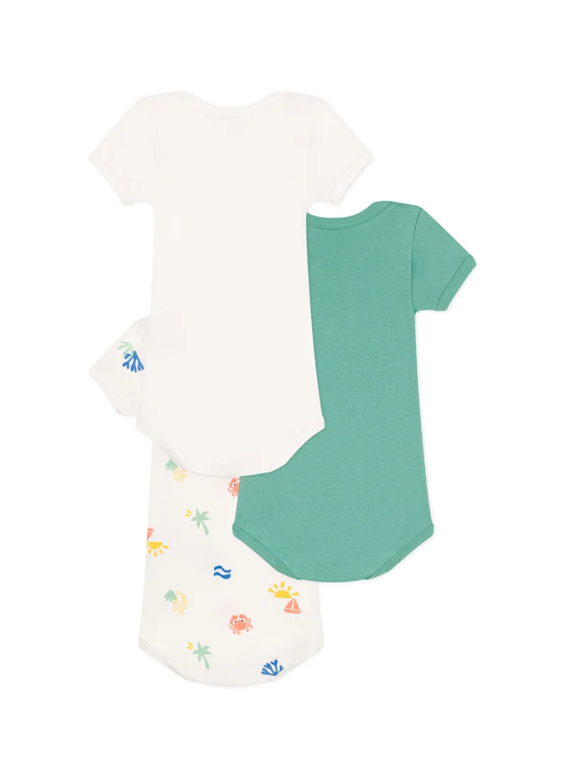 Petit Bateau Set of 3 short-sleeved baby printed cotton bodysuits