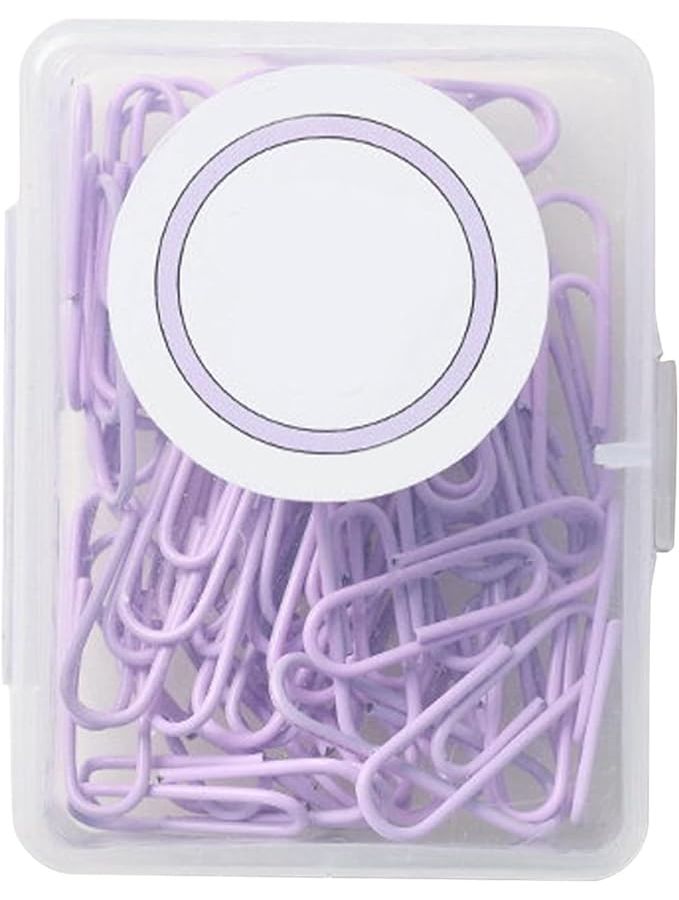 Macaron Design Colorful Paper Clips 28mm Lavender Purple For Office School Home Organizing With Storage Box 50 Pieces - Image 1