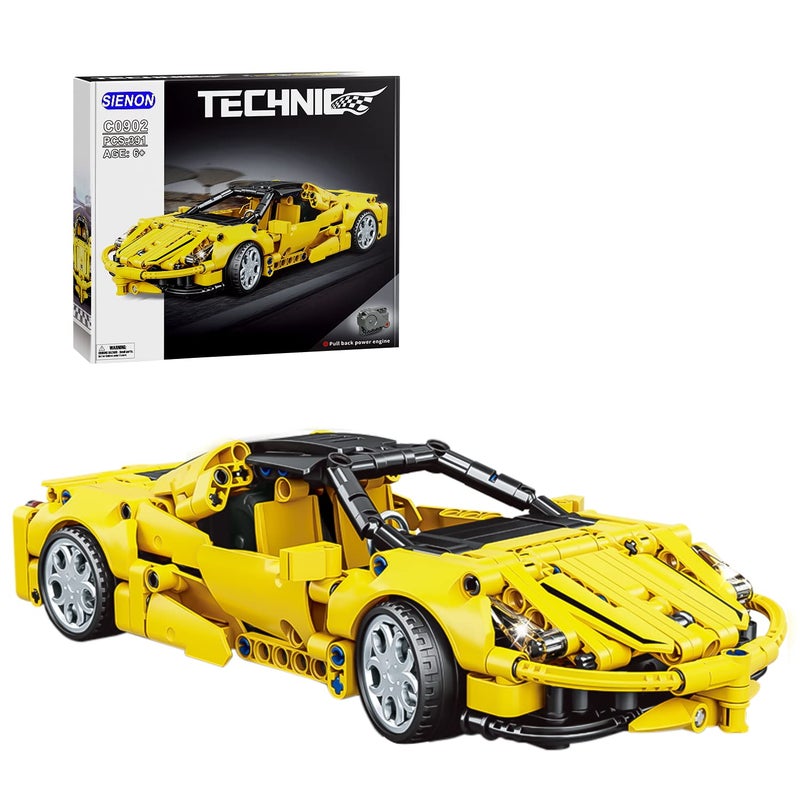 SIENON Technic Super Sports Car Building Kit Pull Back Race Car Toy, Racing Vehicle Collectible Model Supercar Building Construction Toys for Kids Girls Boys Age 6+ (391 Pcs) - Image 1