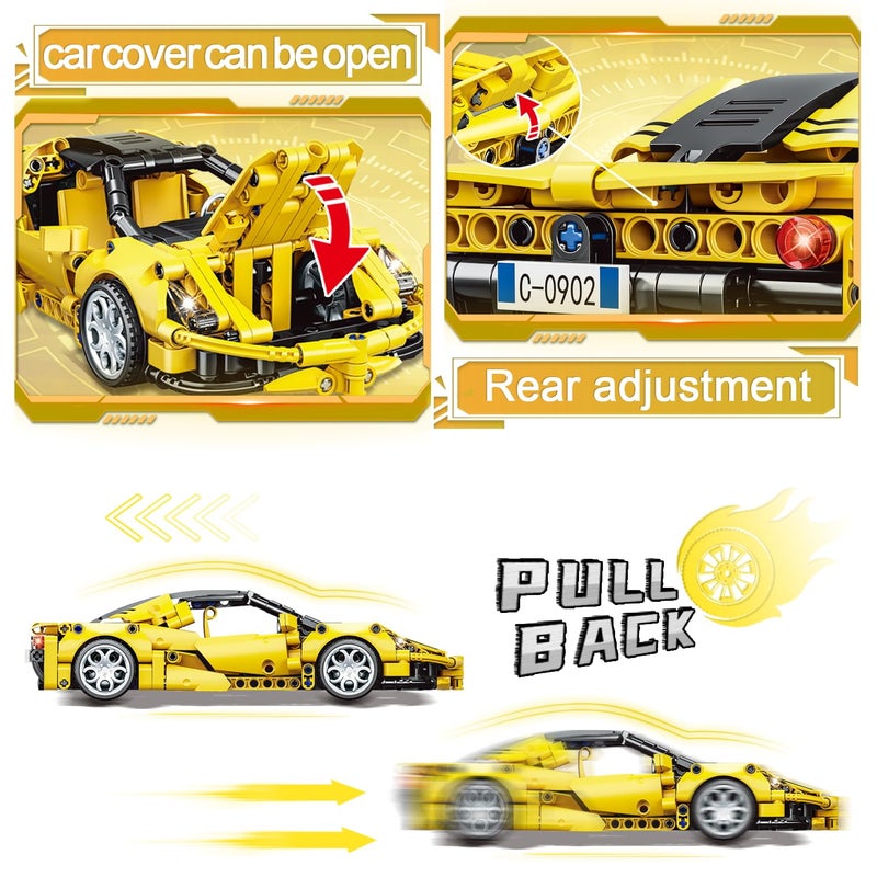 SIENON Technic Super Sports Car Building Kit Pull Back Race Car Toy, Racing Vehicle Collectible Model Supercar Building Construction Toys for Kids Girls Boys Age 6+ (391 Pcs) - Image 5