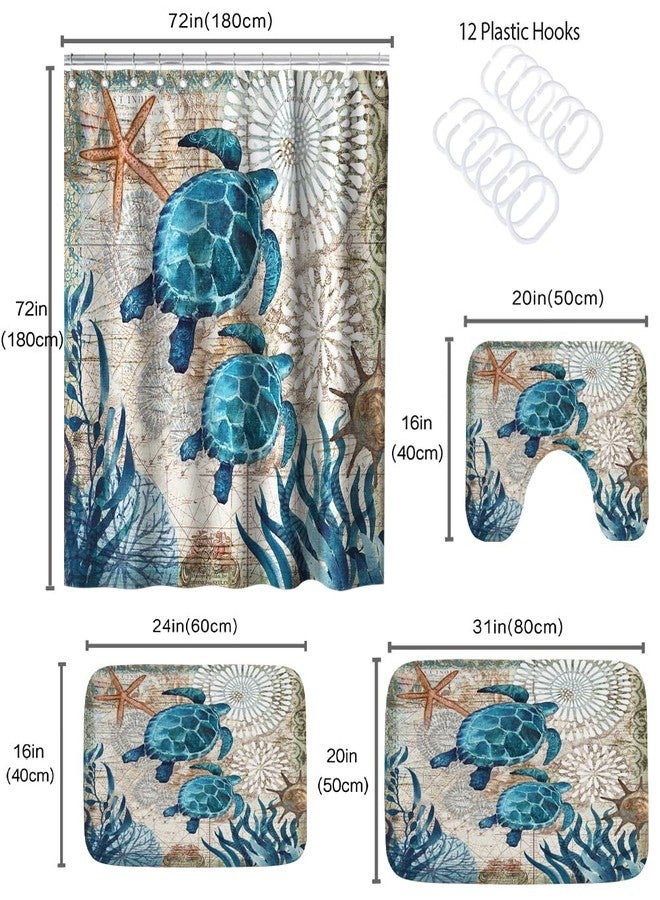 Final Friday Sea Turtles Nautical Ocean Beach Bathroom Sets with Starfish Coral Shower Curtain and 20 x 31 Rugs Bathroom Accessories Sets Decor with Bath Rug, Bath Mat, U-Shaped Contour and Hooks 72 x 72 Inch - Image 5