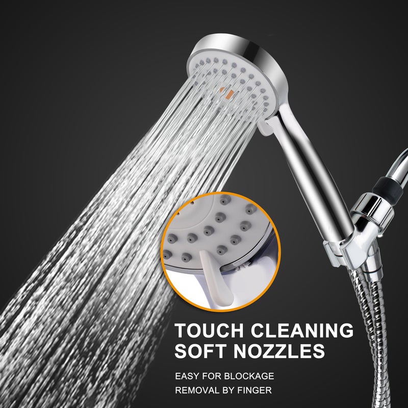 HO2ME High Pressure Handheld Shower Head With Powerful Shower Spray Against Low Pressure Water Supply Pipeline  Multi-Functions  W/ 79'' Hose  Bracket  Chrome Finish - Image 4