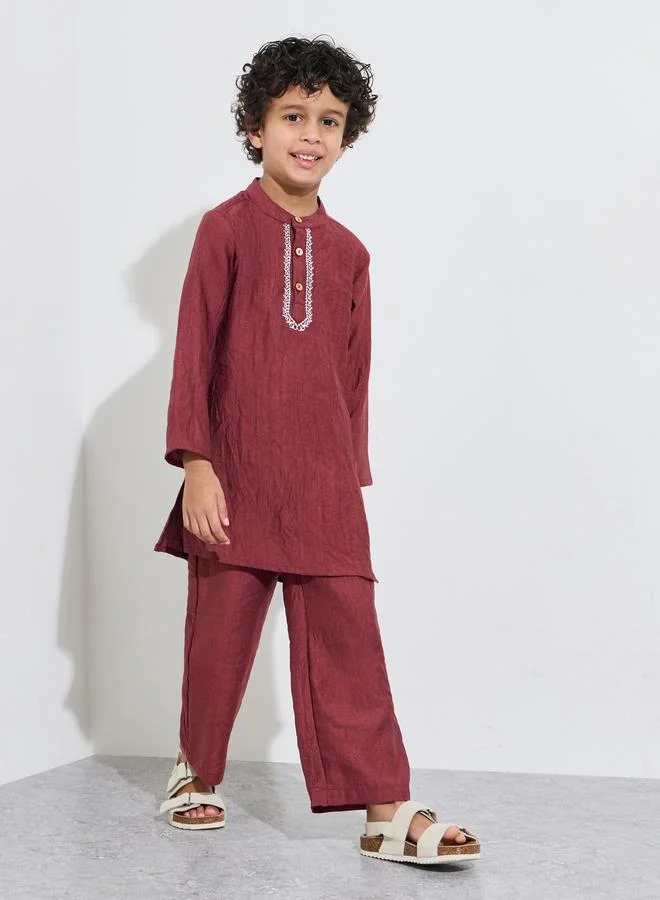 Styli Boys Placket Detail Kurta and Solid Pants Set