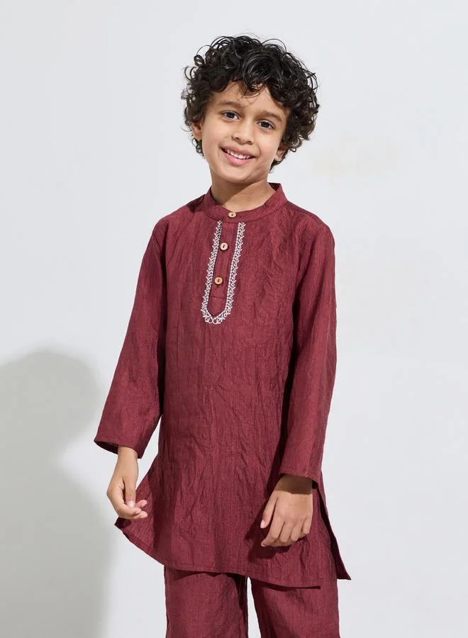 Styli Boys Placket Detail Kurta and Solid Pants Set