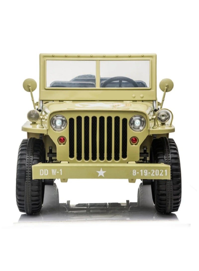 Jeep Military Willy Jeep Ride-On 3-Seater Light Green - Image 5