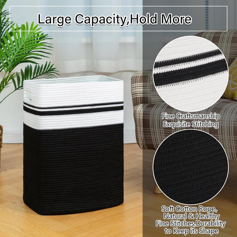 OIAHOMY 91L Laundry Hamper, XXXLarge Laundry Basket, Collapsible Cotton Rope Basket,Woven Storage Basket for Blankets,Clothes,Pillows-16x15x24-Black&white, FYL-D-P-03 - Image 5