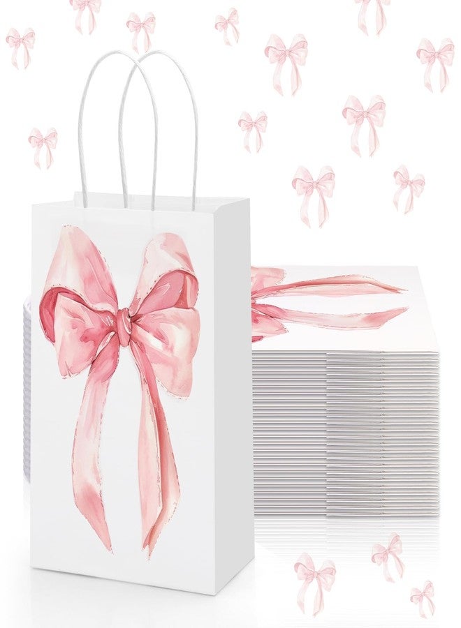 Draupnir 24PCS Coquette Pink Bow Paper Gift Bags, Party Favor Bags, Pink Goodie Bags for Birthday&Bachelorette Party Decoration Coquette Bow Gift Pouches with Handles 8.3x5.9x3.1 Inch - Image 1