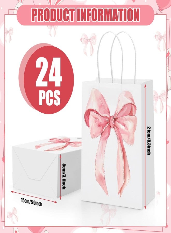 Draupnir 24PCS Coquette Pink Bow Paper Gift Bags, Party Favor Bags, Pink Goodie Bags for Birthday&Bachelorette Party Decoration Coquette Bow Gift Pouches with Handles 8.3x5.9x3.1 Inch - Image 2