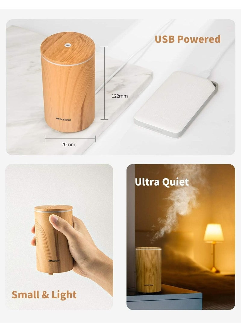 Arabest - Mini Essential Oil Diffuser Aroma Cool Mist Humidifier for Car Office Travel with Colorful Mood Lights, USB Powered, Ultra Quiet, Auto Shutoff, 100 ml, Wood Grain - Image 1