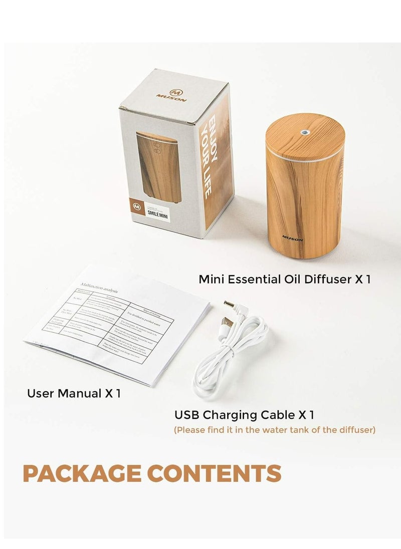 Arabest - Mini Essential Oil Diffuser Aroma Cool Mist Humidifier for Car Office Travel with Colorful Mood Lights, USB Powered, Ultra Quiet, Auto Shutoff, 100 ml, Wood Grain - Image 1