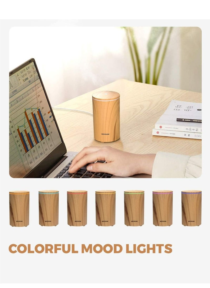 Arabest - Mini Essential Oil Diffuser Aroma Cool Mist Humidifier for Car Office Travel with Colorful Mood Lights, USB Powered, Ultra Quiet, Auto Shutoff, 100 ml, Wood Grain - Image 1