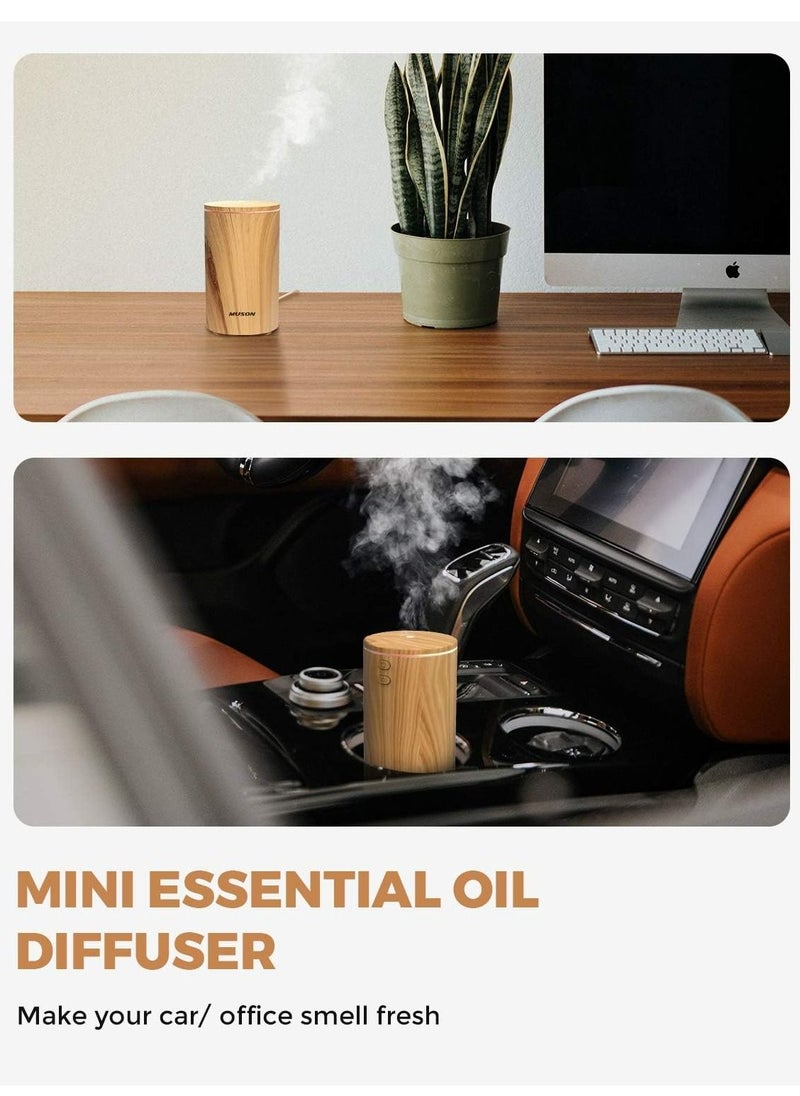 Arabest - Mini Essential Oil Diffuser Aroma Cool Mist Humidifier for Car Office Travel with Colorful Mood Lights, USB Powered, Ultra Quiet, Auto Shutoff, 100 ml, Wood Grain - Image 1