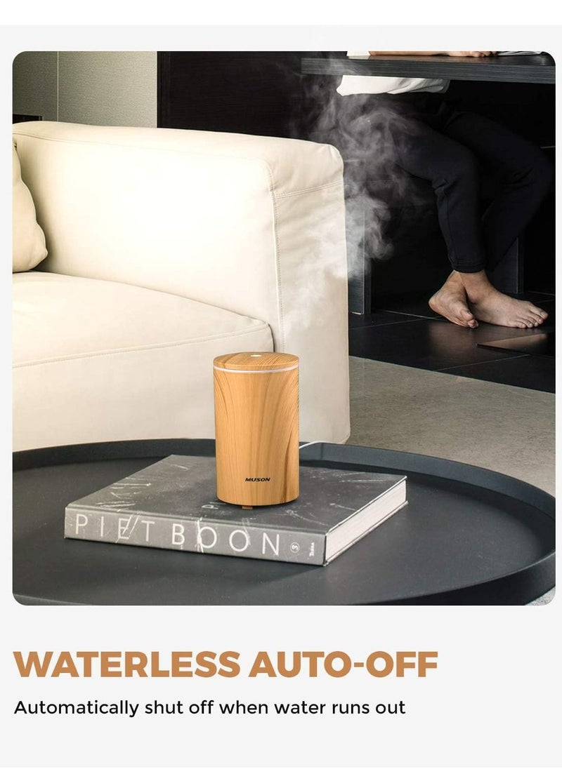 Arabest - Mini Essential Oil Diffuser Aroma Cool Mist Humidifier for Car Office Travel with Colorful Mood Lights, USB Powered, Ultra Quiet, Auto Shutoff, 100 ml, Wood Grain - Image 1