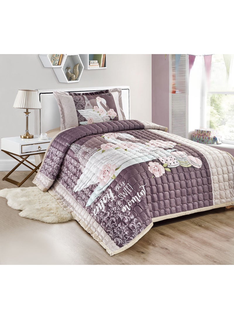 ريد روز مفرش سرير نفر مضغوط من المخمل الناعم ليمنحك الدفئ والراحة مقاس 170 *210 سم - Image 1