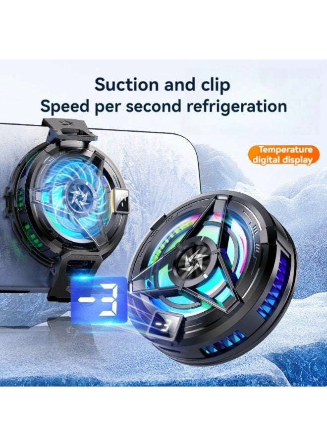 ووفيكسر مبرد مغناطيسي شبه موصل للهواتف المحمولة، مروحة تبريد للهواتف المحمولة، شاشة عرض درجة الحرارة في الوقت الفعلي، تصميم امتصاص، متوافق مع الهاتف/المفتاح/اللوحة/الكمبيوتر المحمول، مناسب للألعاب، مدونة الفيديو الخارجية - Image 5