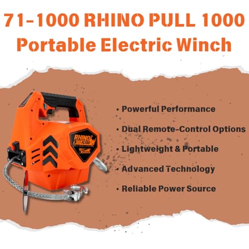 Mile Marker 71-1000 Rhino Pull 1000 Portable Electric Winch | 39 Feet of Synthetic Rope | Lifts or Pulls Up to 1000 Pounds | Brushless Motor | Variable Speed | Wired & Wireless Remote - Image 3