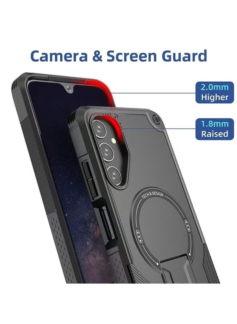 جراب هاتف سامسونج جالاكسي A56/A36 5G مع مسند، متوافق مع MagSafe، ثنائي الطبقات، مقاوم للصدمات، أسود اللون - Image 2