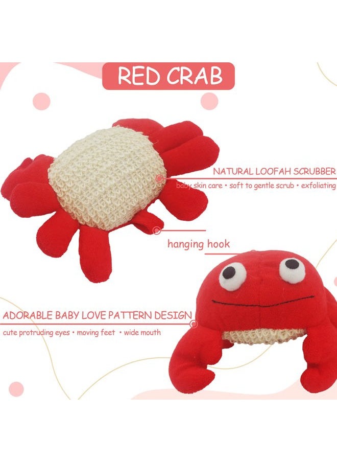 Bleu Bath - (2 Pack) Animal Body Scrubber Natural Linen Shower Ball for Toddler Kids Gentle Exfoliating Bath Sponge Loofah Pouf in Yellow Starfish Red Crab with Cute Big Eyes Design - Image 1