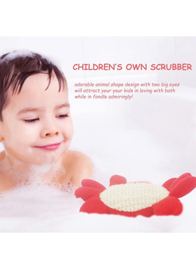 Bleu Bath - (2 Pack) Animal Body Scrubber Natural Linen Shower Ball for Toddler Kids Gentle Exfoliating Bath Sponge Loofah Pouf in Yellow Starfish Red Crab with Cute Big Eyes Design - Image 1