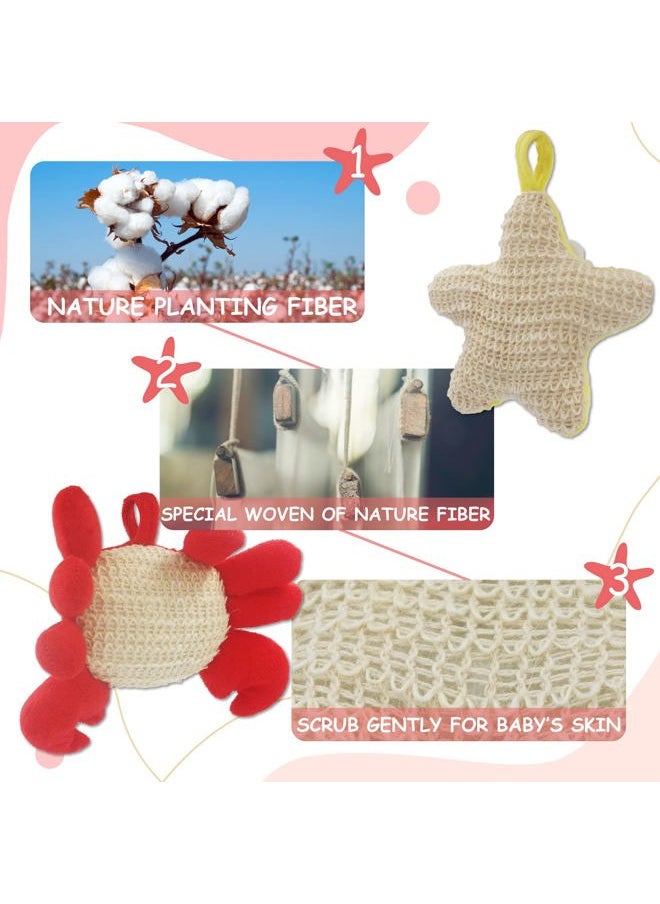 Bleu Bath - (2 Pack) Animal Body Scrubber Natural Linen Shower Ball for Toddler Kids Gentle Exfoliating Bath Sponge Loofah Pouf in Yellow Starfish Red Crab with Cute Big Eyes Design - Image 1