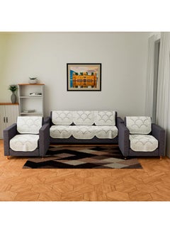 Kuber Industries Kuber Industries Sofa Cover | Cotton Net Rainbow Sofa Cover | 5-Seater Sofa Cover for Home Decor | Sofa cover Set for Living room | Cream  - Image 1