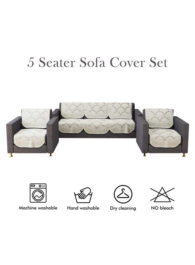 Kuber Industries Sofa Cover | Cotton Net Rainbow Sofa Cover | 5-Seater Sofa Cover for Home Decor | Sofa cover Set for Living room | Cream