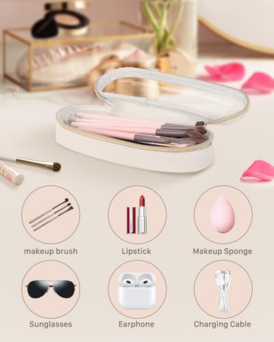 Soimeat Clear Travel Makeup Brush Holder Leather Makeup Brush Toiletry Bag Portable Cosmetic Brush Case Transparent Waterproof Makeup Brush Storage Bag White Large - Image 3