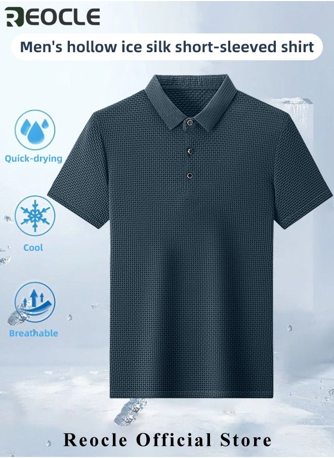 REOCLE Men's Polo Shirt Mesh Ice Silk Short-sleeved T-shirt Short Sleeve Sports Golf Tennis T-Shirt Casual Collared Summer Shirt Classic Polo Shirt  - Image 3