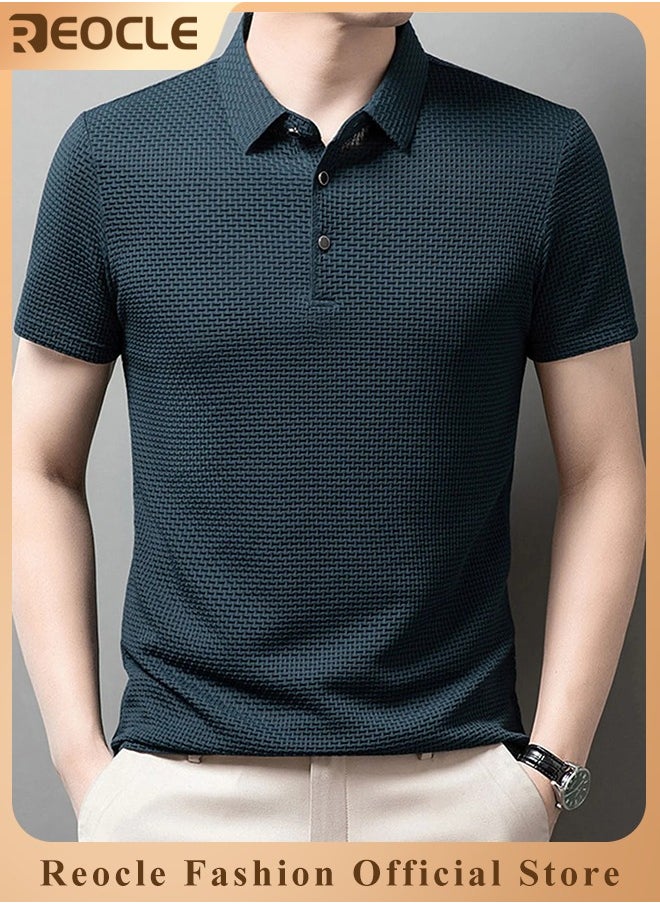 REOCLE Men's Polo Shirt Mesh Ice Silk Short-sleeved T-shirt Short Sleeve Sports Golf Tennis T-Shirt Casual Collared Summer Shirt Classic Polo Shirt  - Image 1