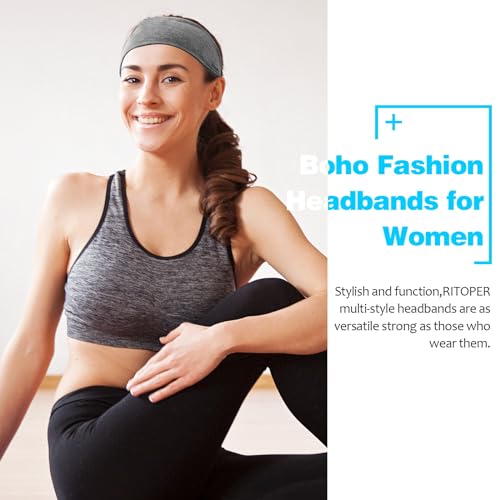 RITOPER Headbands for Women Non Slip, Wide Workout Headband Cotton Black White Head Bands Hair Bands for Women's Hair, Thick Headbands for Yoga, Running, Spa Day, Party, Travel, Fashion - Image 3