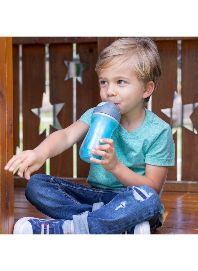 Chicco Chicco Double-Wall Insulated Flip-Top Sippy Cup with Silicone Straw and Spill-Free Lid 9oz.| Top-Rack Dishwasher Safe | Easy to Hold with Ergonomic Indents | Blue Discover/Teal, 2pk | 12+ month  - Image 2