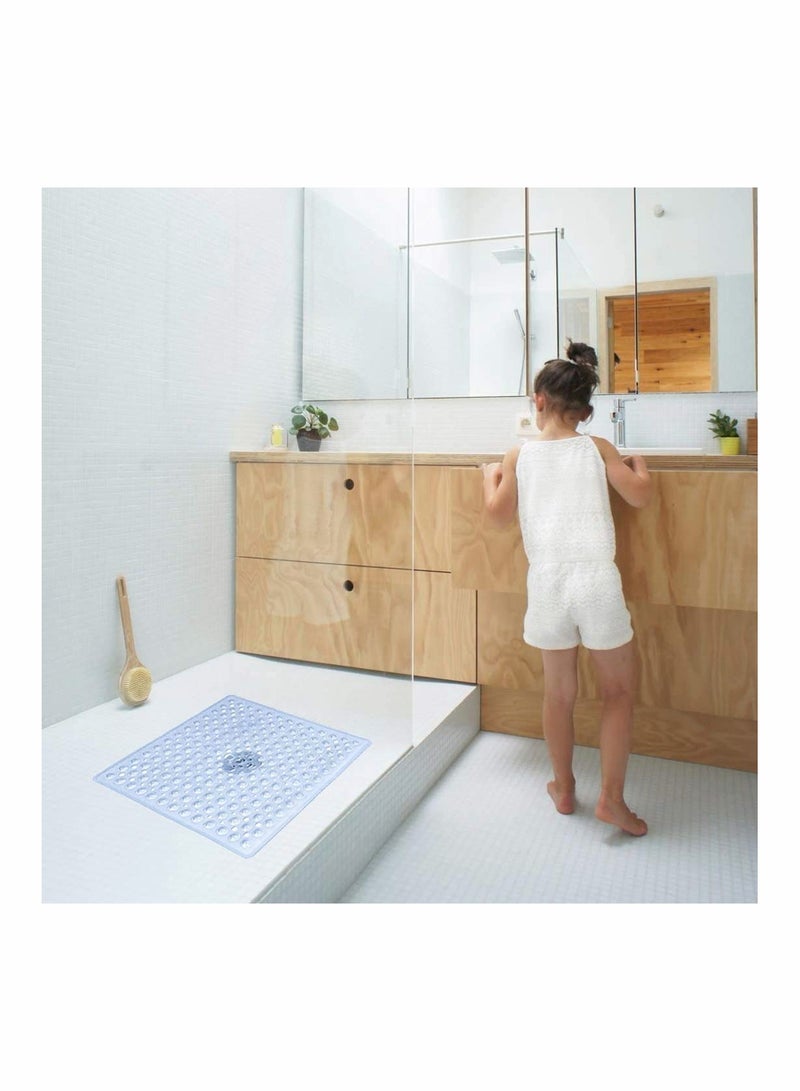 Square Shower Mat Non Slip Anti Mould Machine Washable Bathtub Mat with Suction Cup Safety Bath Mat, Antibacterial Rubber Kids Shower Mat with Drain Holes, 53 × 53cm, Transparent White - Image 2