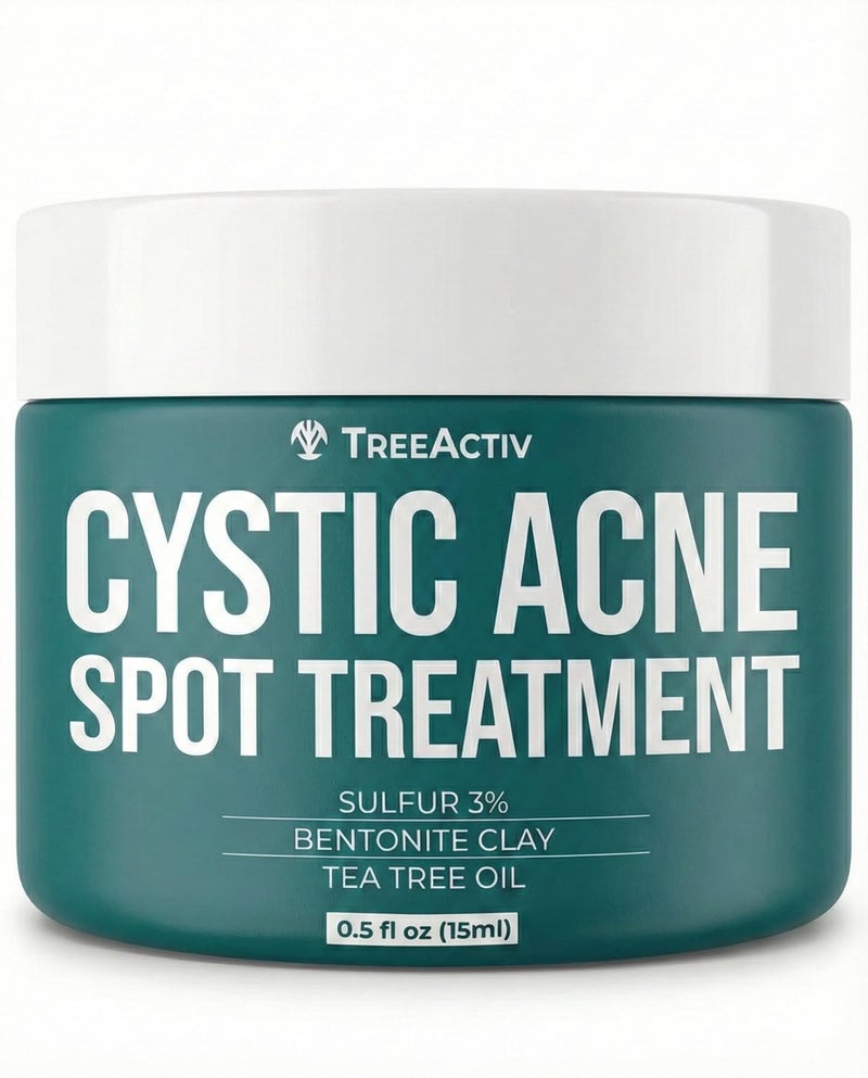 TreeActiv Cystic Acne Spot Treatment Paste with Sulfur, Bentonite Clay, and Tea Tree Oil, Deep Breakouts, 20-Minute or Overnight Application, Suitable for Face and Body, 0.5 oz (120+ Uses) - Image 1