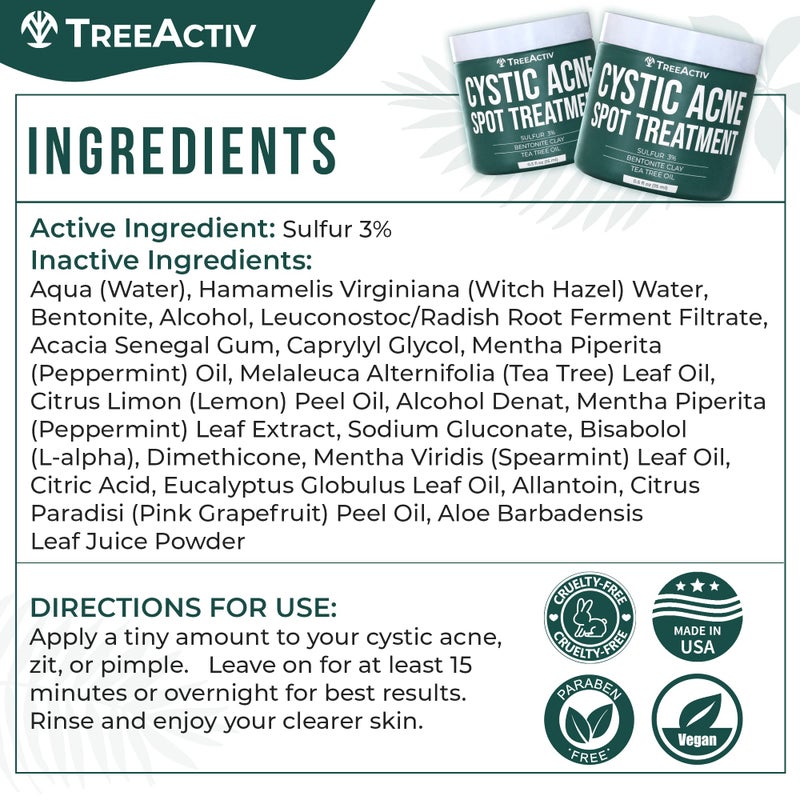 TreeActiv Cystic Acne Spot Treatment Paste with Sulfur, Bentonite Clay, and Tea Tree Oil, Deep Breakouts, 20-Minute or Overnight Application, Suitable for Face and Body, 0.5 oz (120+ Uses) - Image 5