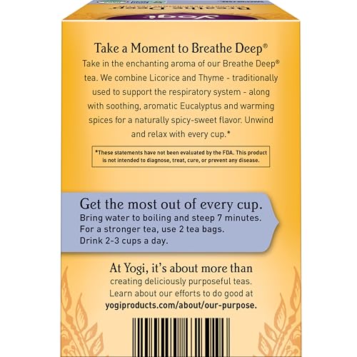 Yogi Tea Breathe Deep Tea 16 Tea Bags per Pack 6 Packs Organic Respiratory Tea Supports Respiratory Health Includes Licorice Root Eucalyptus Leaf Ginger Root Cinnamon Bark - Image 5