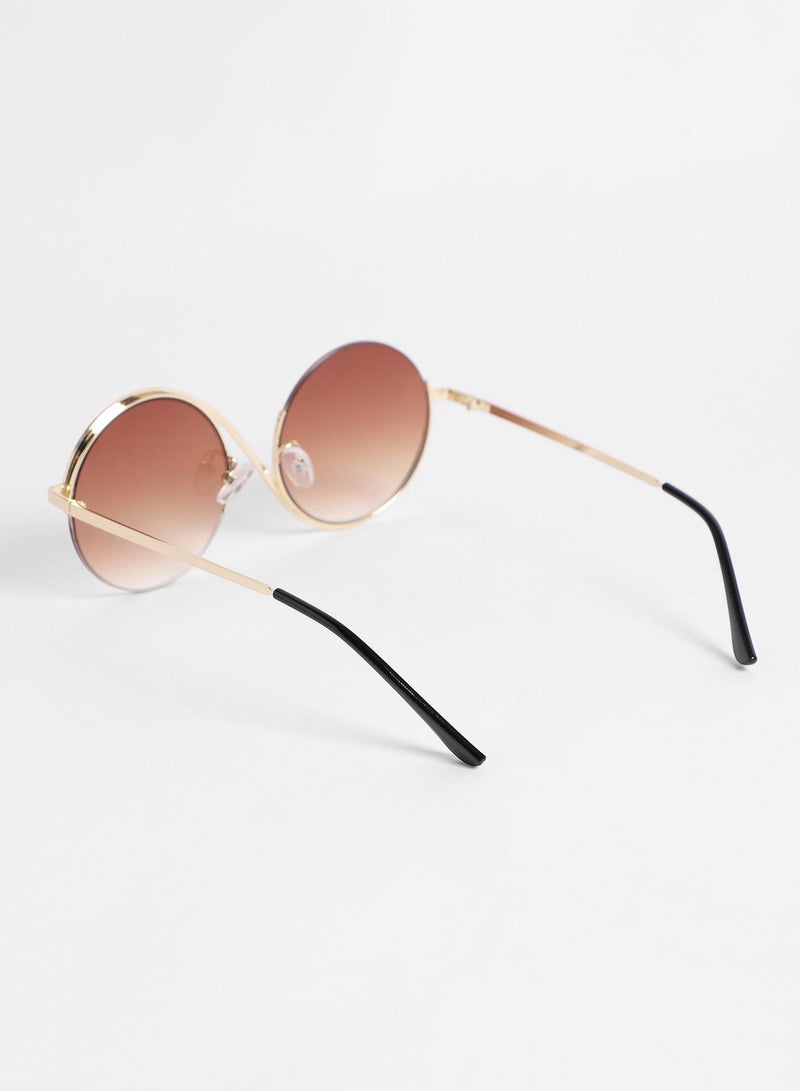 Haute Sauce Women's Swirl Round Sunglasses For Casual Wear | One-Size | Gold Alloy Frame | Brown Polarized Lens | Half Rim | Eyewear For Woman & Girls - Image 4