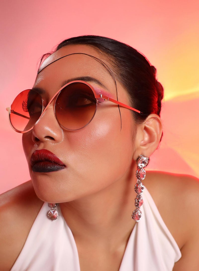 Haute Sauce Women's Swirl Round Sunglasses For Casual Wear | One-Size | Gold Alloy Frame | Brown Polarized Lens | Half Rim | Eyewear For Woman & Girls - Image 3