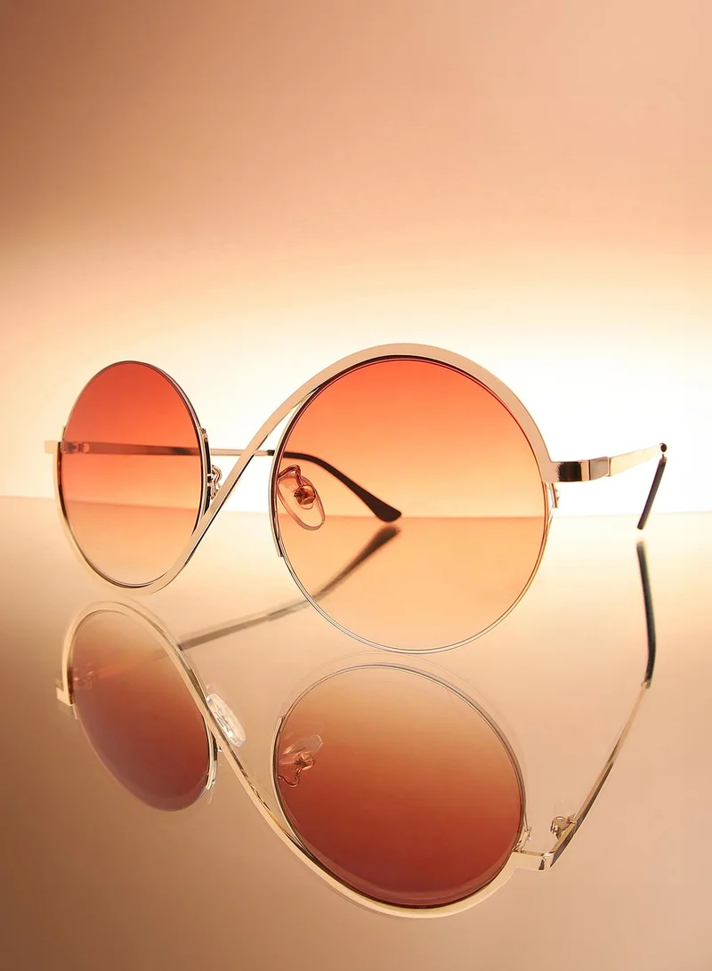 صوص هاوت نظارات شمسية نسائية دائرية بتصميم دوامي من هاوت صوص للملابس الكاجوال بإطار معدني ذهبي وعدسات بنية مستقطبة نصف إطار للنساء والفتيات