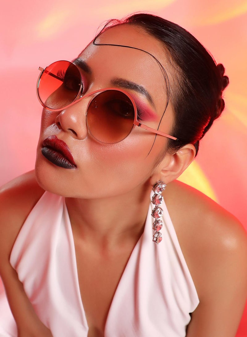 Haute Sauce Women's Swirl Round Sunglasses For Casual Wear | One-Size | Gold Alloy Frame | Brown Polarized Lens | Half Rim | Eyewear For Woman & Girls - Image 2