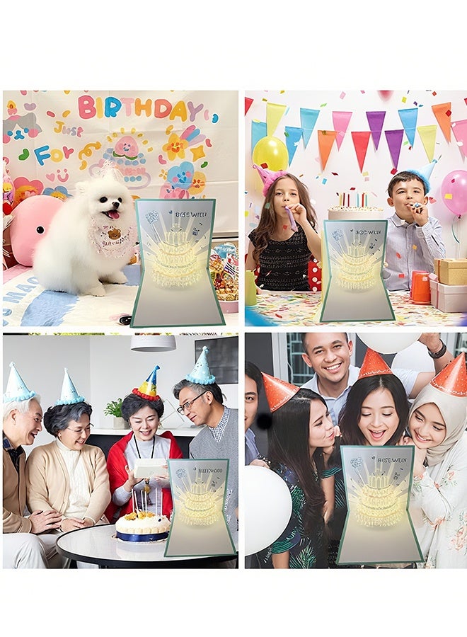 هابي دي بطاقات عيد ميلاد 3D ، تشغيل الموسيقى الدافئة LED ضوء عيد ميلاد بطاقة كعكة ، هدية بطاقات المعايدة الموسيقية للنساء أمي زوجة أخت فتاة - Image 2