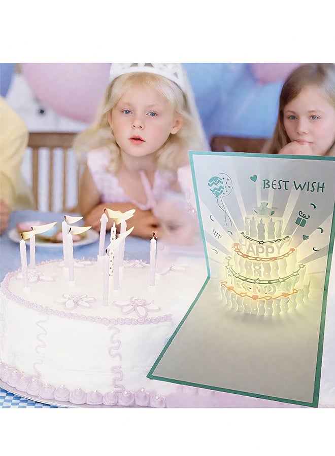 هابي دي بطاقات عيد ميلاد 3D ، تشغيل الموسيقى الدافئة LED ضوء عيد ميلاد بطاقة كعكة ، هدية بطاقات المعايدة الموسيقية للنساء أمي زوجة أخت فتاة - Image 3