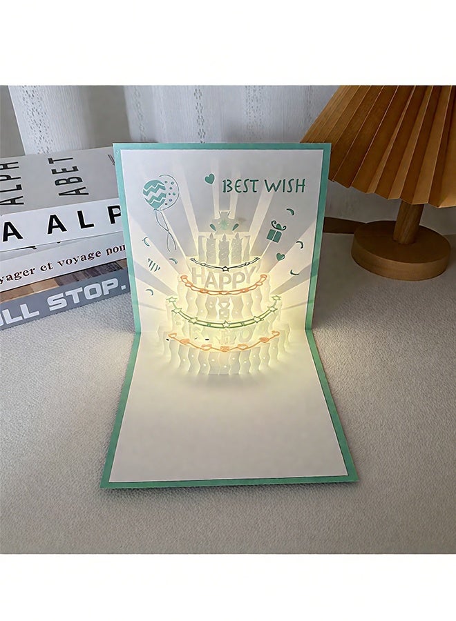 هابي دي بطاقات عيد ميلاد 3D ، تشغيل الموسيقى الدافئة LED ضوء عيد ميلاد بطاقة كعكة ، هدية بطاقات المعايدة الموسيقية للنساء أمي زوجة أخت فتاة - Image 4