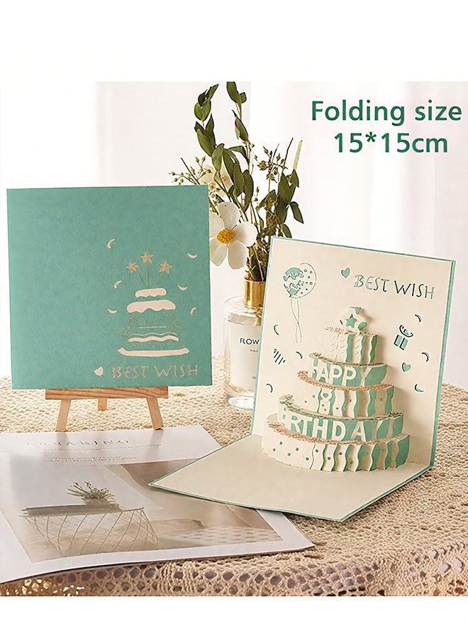 هابي دي بطاقات عيد ميلاد 3D ، تشغيل الموسيقى الدافئة LED ضوء عيد ميلاد بطاقة كعكة ، هدية بطاقات المعايدة الموسيقية للنساء أمي زوجة أخت فتاة - Image 5