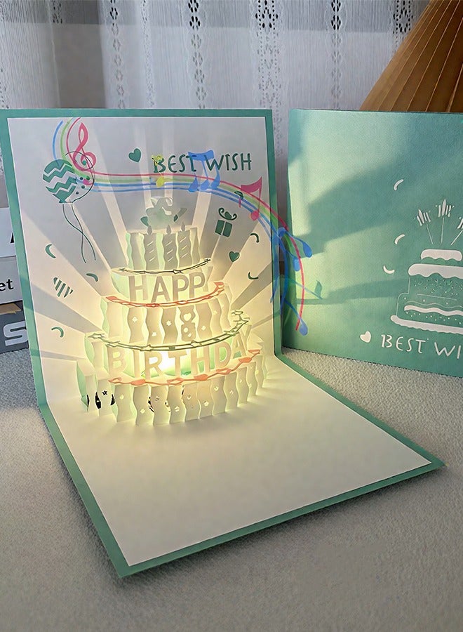 هابي دي بطاقات عيد ميلاد 3D ، تشغيل الموسيقى الدافئة LED ضوء عيد ميلاد بطاقة كعكة ، هدية بطاقات المعايدة الموسيقية للنساء أمي زوجة أخت فتاة - Image 1